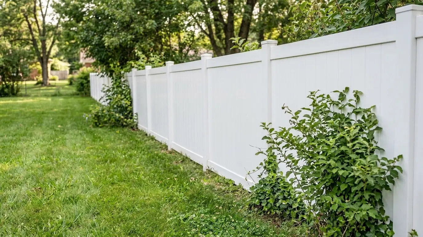 After: New fence | Music City Handyguy After: a backyard with a straight white vinyl privacy fence