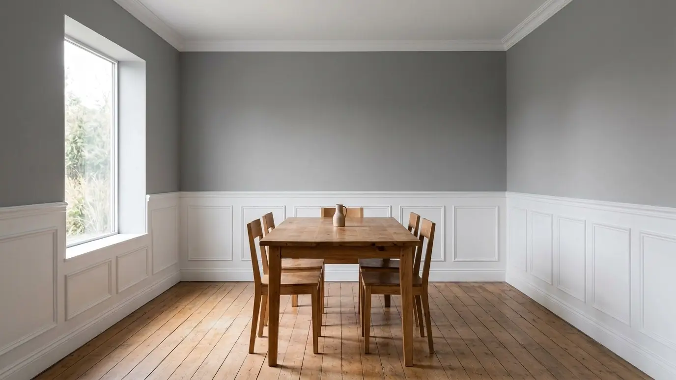 After: Wainscoting and trim | Music City Handyguy After: a dining room with crisp white wainscoting, chair rail and crown molding